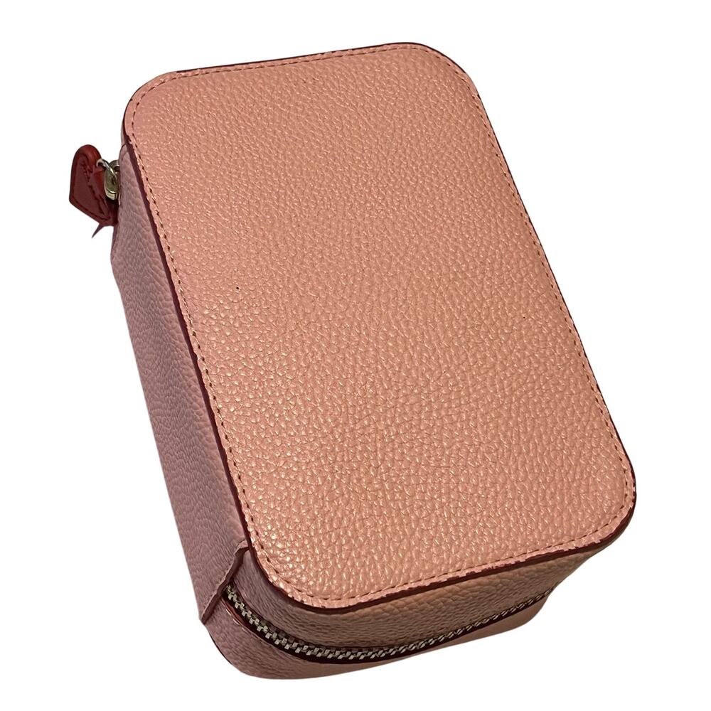 Trish McEvoy Makeup Planner Pink Pebbled Faux Leather Red Heart Travel Organizer